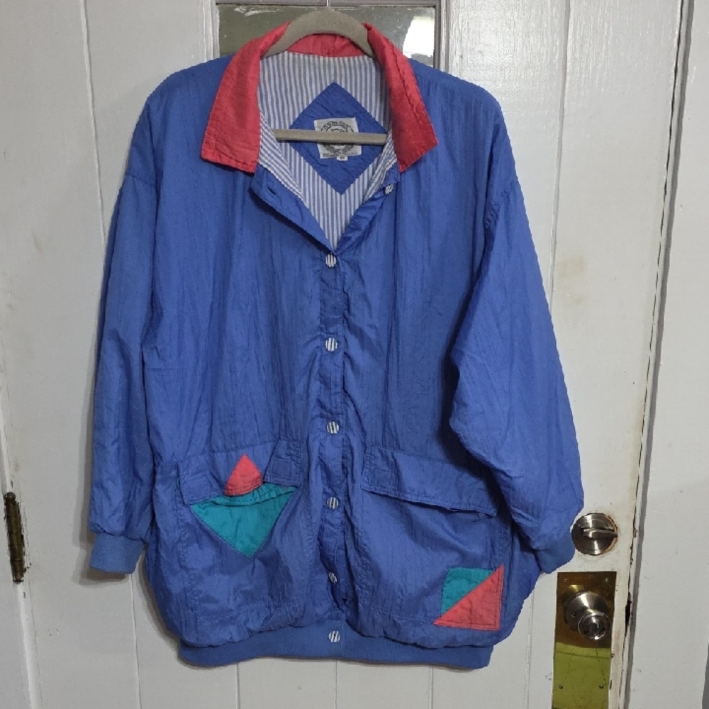 VTG Current Seen Women's Nylon Jacket Coat Windbreaker Buttons Pockets 18W‎ EUC